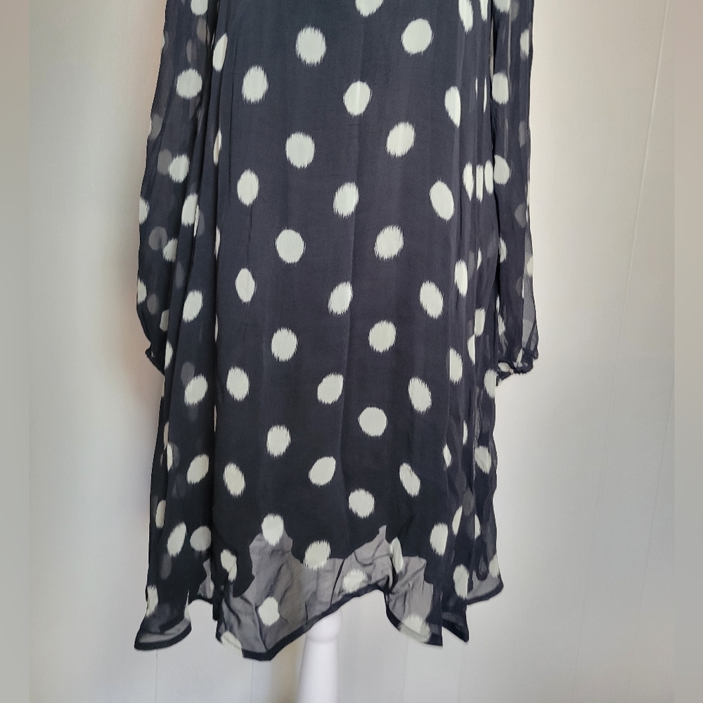 NWT Anthropologie × Maeve Polka Dot Long Sheer Sleeve Mini Dress Tie Back SM - Picture 10 of 16